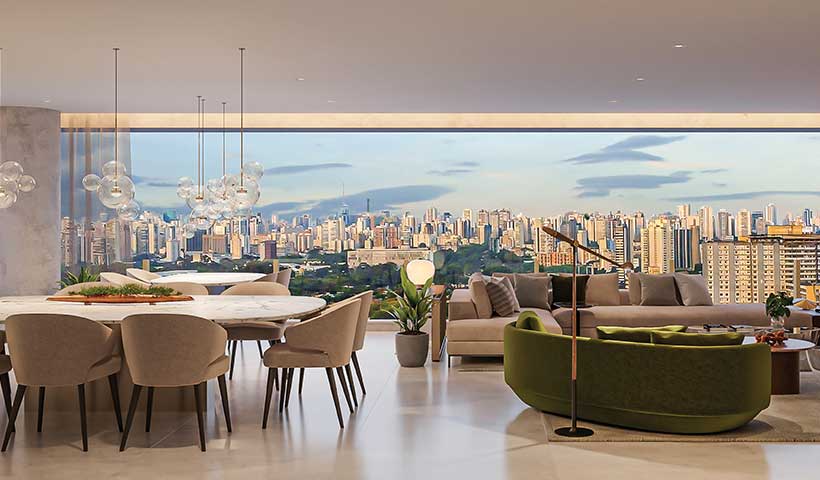 PERSPECTIVA ILUSTRADA DO LIVING DO APTO. DE 240 M²- PLANTA OPÇÃO - FINAL 2